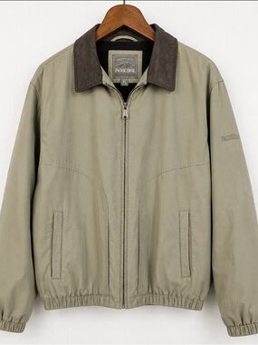 Pacific Trail Men’s XL Light Olive Green Bomber Jacket Brown Collar Vintage